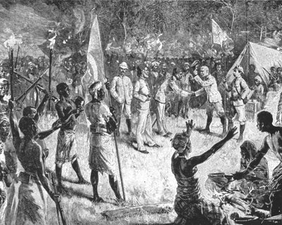 斯坦利...会见埃米·帕夏，1888年4月29日，在鲭鱼......，1901。 作者 不明