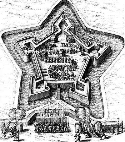 被堡垒包围的护城河为星空堡辩护，1617年至1619年 作者 不明