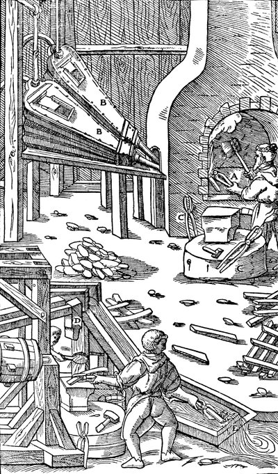 钢铁生产：带有波纹管的锻造以产生吃水，1556年 作者 不明