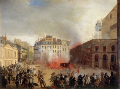 1848年2月24日，巴黎皇家宫殿的埃奥城堡的风暴，约1848年。 作者 不明