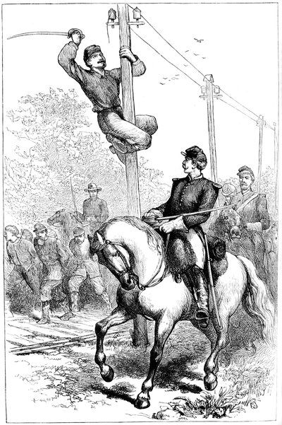 斯图尔特骑兵切断电报线，美国内战，c1861-1864 c1880 作者 不明