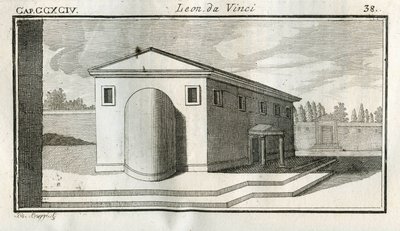Studies on the sovrapposizione di edifici. “” Quando li corpi di convessa superficie terminano sopra altri corpi di egual colore, il termine del convesso apparira piu oscuro.”” Engraving from “” Treat of Painting”” by Leonardo da Vinci (Leonard de Vinci) ( 作者 不明