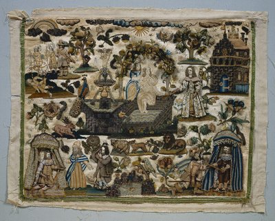 Stumpwork Panel：《大卫与拔示巴的故事》，1658年。 作者 不明
