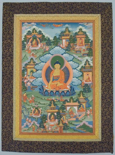 有佛的唐卡，19世纪。 作者 不明
