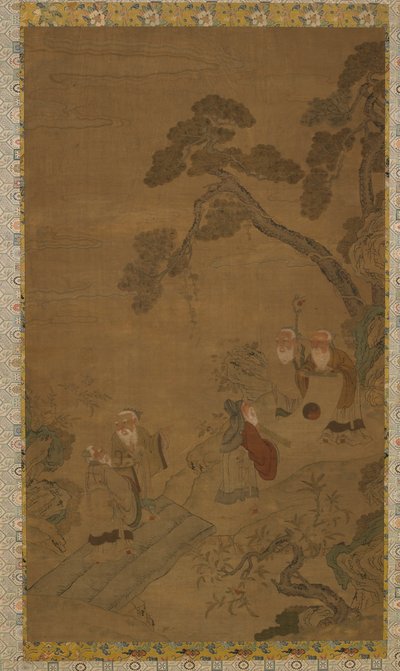 挂毯：松下花园中的五位圣人，明朝至清朝，1368-1911。 作者 不明