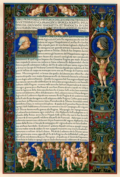 文字页面带有弗朗切斯科·斯福尔扎（Francesco Sforza）肖像，1490年 作者 不明