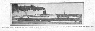 艾伦·里纳·弗吉尼亚（Allan Liner Virginian），第一个接收无线消息的船只，1912年4月20日。 作者 不明