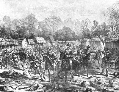 1873-74年的阿散蒂探险队（Ashanti Expedition）：1874年2月4日，加内特·沃尔瑟利爵士（Garnet Wolseley）进入库马西（Kumasi）。 作者 不明