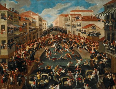 圣巴纳巴桥上的Battaglia dei Pugni，威尼斯，18世纪。 作者 不明