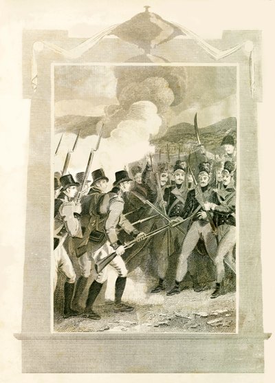 1806年，1816年，英国在迈达战役中用刺刀攻击法国线。 作者 不明