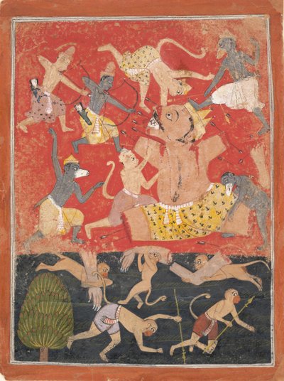恶魔Kumbhakarna被Rama和Lakshmana击败... 1670。 作者 不明