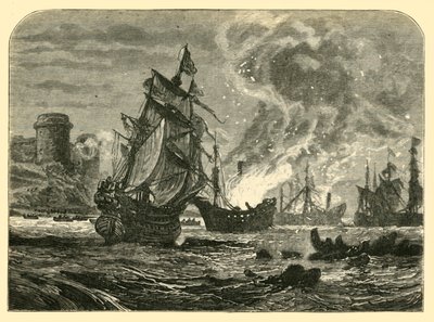 荷兰人在梅德韦（Medway）：德·鲁伊特（De Ruyters）进攻阿普诺城堡（Upnor Castle），1667年，1890年。 作者 不明