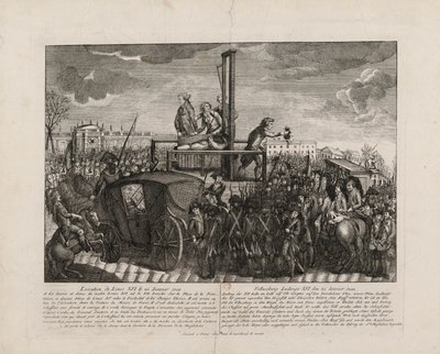 1793年1月21日在革命广场对路易十六的处决，约1793年。 作者 不明
