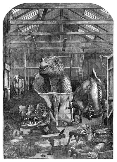 塞登纳姆水晶宫的绝种动物模型房，1853年 作者 不明