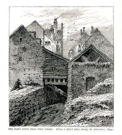 改建期间，西街附近的舰队沟，1844年 作者 不明