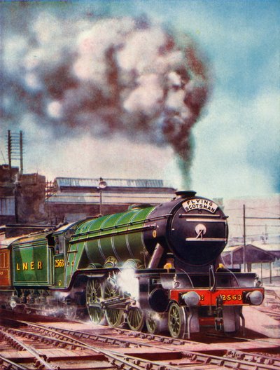 飞行的苏格兰人离开国王十字车站（Kings Cross Station），被2563号（1935-36）拖走。 作者 Unbekannt