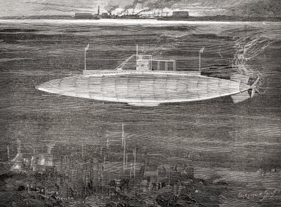 法国海军古斯塔夫-泽德号潜水艇，于1900年下水。 作者 不明