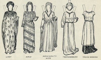 英国服装大画廊：诺曼时代穿着各种各样的连衣裙，c1934年 作者 不明
