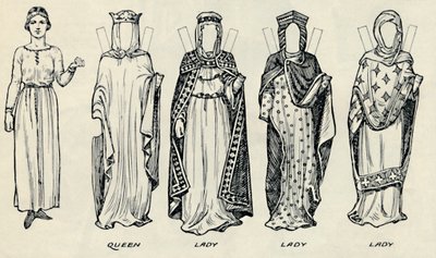 英国服装大画廊：诺曼时代穿着各种各样的连衣裙，c1934年 作者 不明
