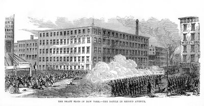 1863年7月13日至16日，纽约市第二大道的纽约暴动，1872年 作者 不明