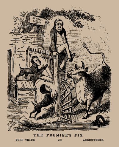总理的定论。1845年4月，自由贸易与农业之间的皮尔，在自由贸易与保护之间。 作者 不明