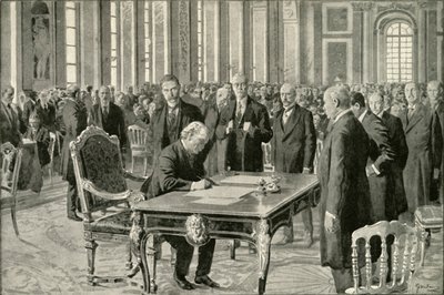 英国首相签署《和平条约》，1919年。 作者 不明