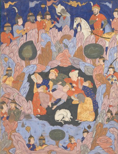 以弗所的七个沉睡者》，来自Farnama预言书的对开本，1550年代。 作者 不明