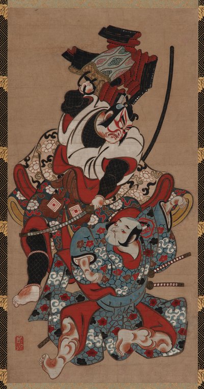 江户时代，1615-1868年，曾国藩戏剧中的拔甲场景。 作者 不明