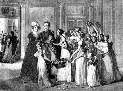 玛丽·路易丝（Marie-Louise）于1810年3月27日抵达法国贡比涅1882-1884 作者 不明