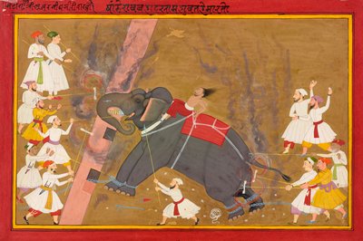 大象Khanderao Bahadur杀死Sham Mahavat，约1700年。 作者 不明