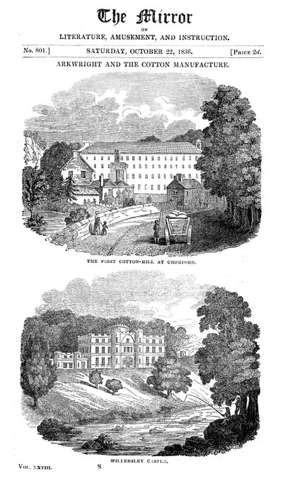 1836年，在德比郡的克罗姆福德和理查德·阿克赖特斯故居建立了第一家棉纺厂 作者 不明