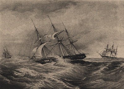 护卫舰Kreiser和单桅帆船拉多加在美国海岸1823年，1900年代至1910年代 作者 不明