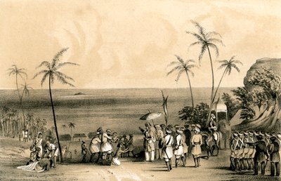 卡利卡特（Calcut）的商人在1847年蒂波奥·塞布（Tippoo Saib）的命令下没收并拴在一块贫瘠的岩石上 作者 不明