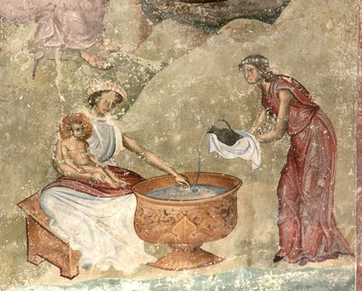 在耶稣降生的场景中洗孩子c。 1260-1270 作者 不明