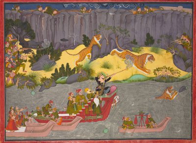 拉贾·拉姆·辛格二世（Raja Ram Singh II）的老虎·亨特（Tiger Hunt） 1830-1840年。 作者 不明