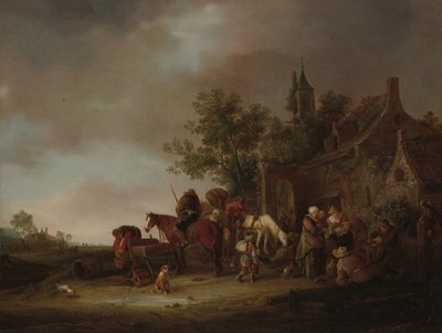 旅行者在客栈停留，1643年。 作者 不明
