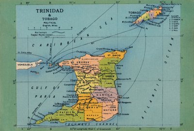 特立尼达和多巴哥地图，约建于1940年代。 作者 不明