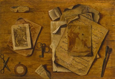Trompe-lil带有乐谱，图纸和琴键c。 1800 作者 不明