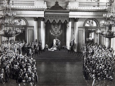 沙皇尼古拉二世在1906年4月27日在俄罗斯圣彼得堡举行的第一届杜马开幕式上致辞 作者 不明