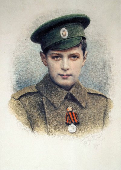 沙皇列维·阿列克谢（Tsarevich Alexei），1917年作为俄罗斯陆军的骑兵团士 作者 不明