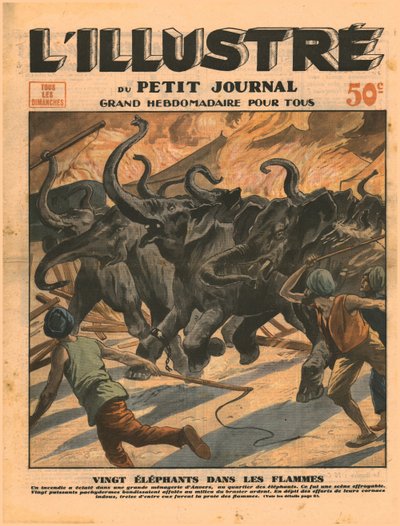 1932年，二十只大象熊熊燃烧。 作者 不明