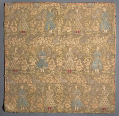 1650-1699年，玫瑰花丛中的斜纹布与鹰猎手编织在一起。 作者 不明