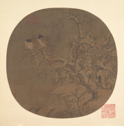 寒风中树上的两只鸟，13世纪。 作者 不明