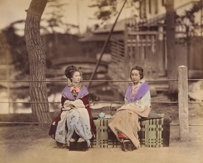 [坐在长椅上的两个日本妇女]，1870年代。 作者 不明