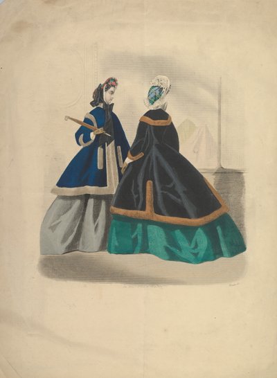 两名穿着大衣的妇女，1863-64年。 作者 不明