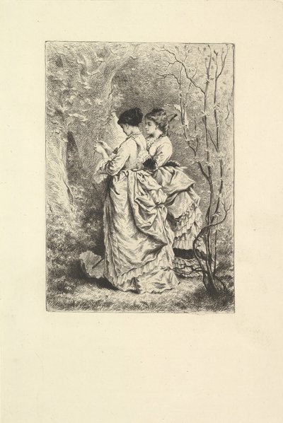 两位年轻的女士在花园里，1873-74年。 作者 不明