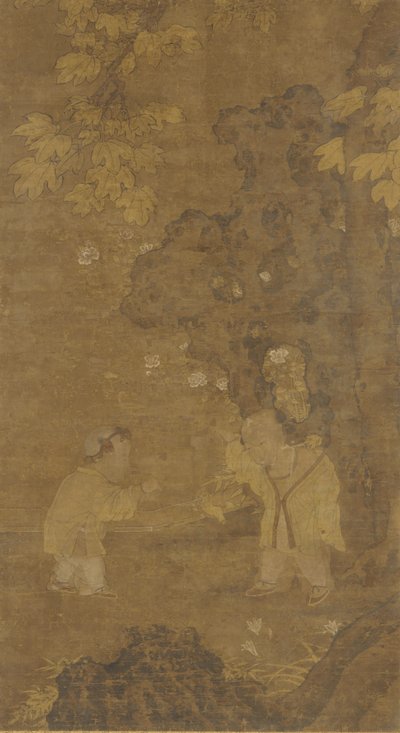 两个男孩在玩狮子的木偶，明朝，15-16世纪。 作者 不明