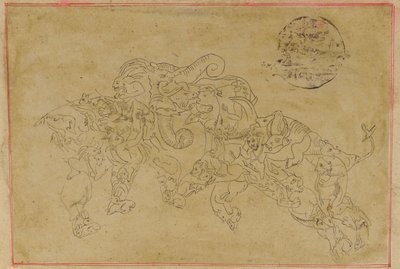 两头复合大象，战斗，18世纪。 作者 不明