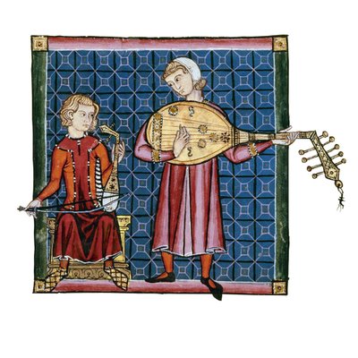 两个细颈。 cantigas de Santa Maria食品法典中的插图，c。 1280 作者 不明