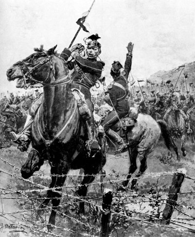 第一次世界大战，1914年在比利时列日附近用铁丝网检查的乌兰人 作者 不明